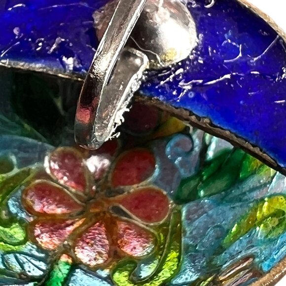 Vtg Floral Cloisonné Screw-Back Dome Earrings Floral Translucent Enamel Art - Picture 8 of 11